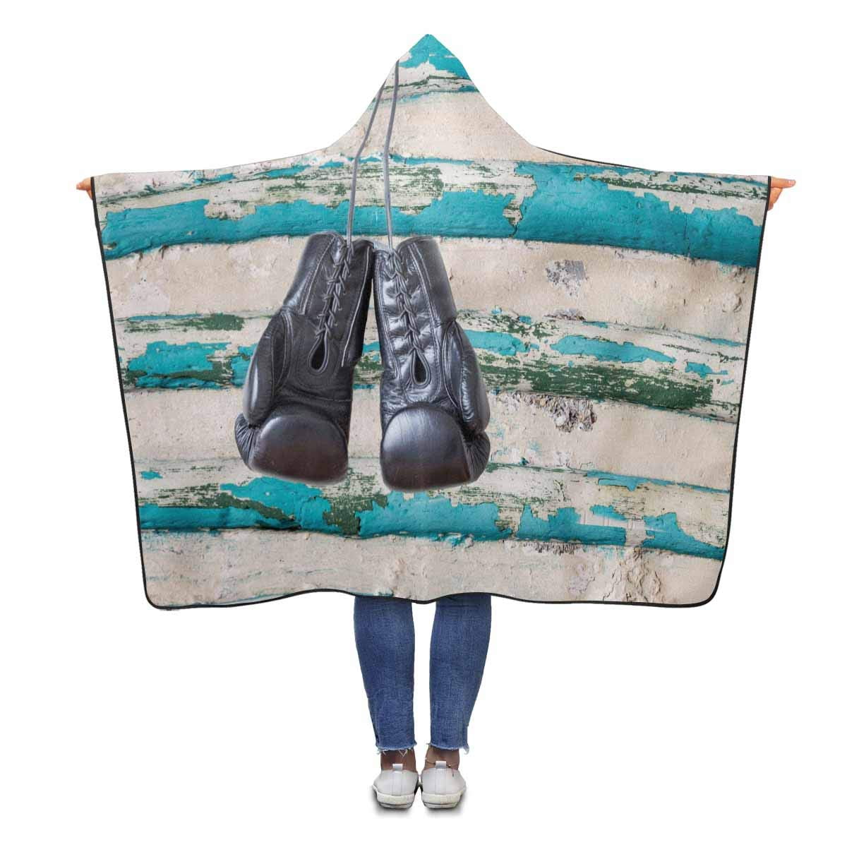 ASHLEIGH Boxing Gloves Blue Hooded Throw Blanket 56x80 inches Adults
