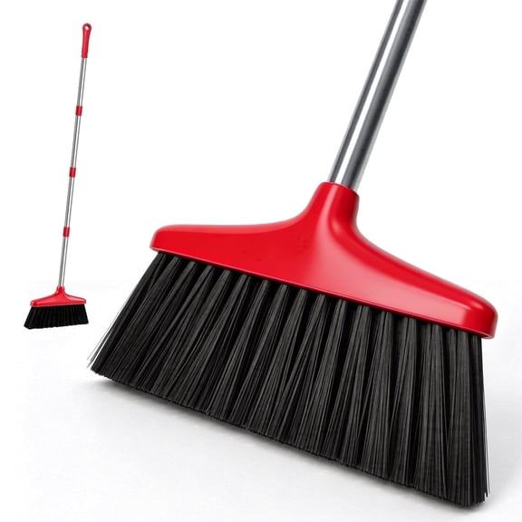 Heavy Duty Broom, Outdoor and Indoor Brooms, for Floors Home Kitchen Garage Commercial Patio Industrial Snow, Red