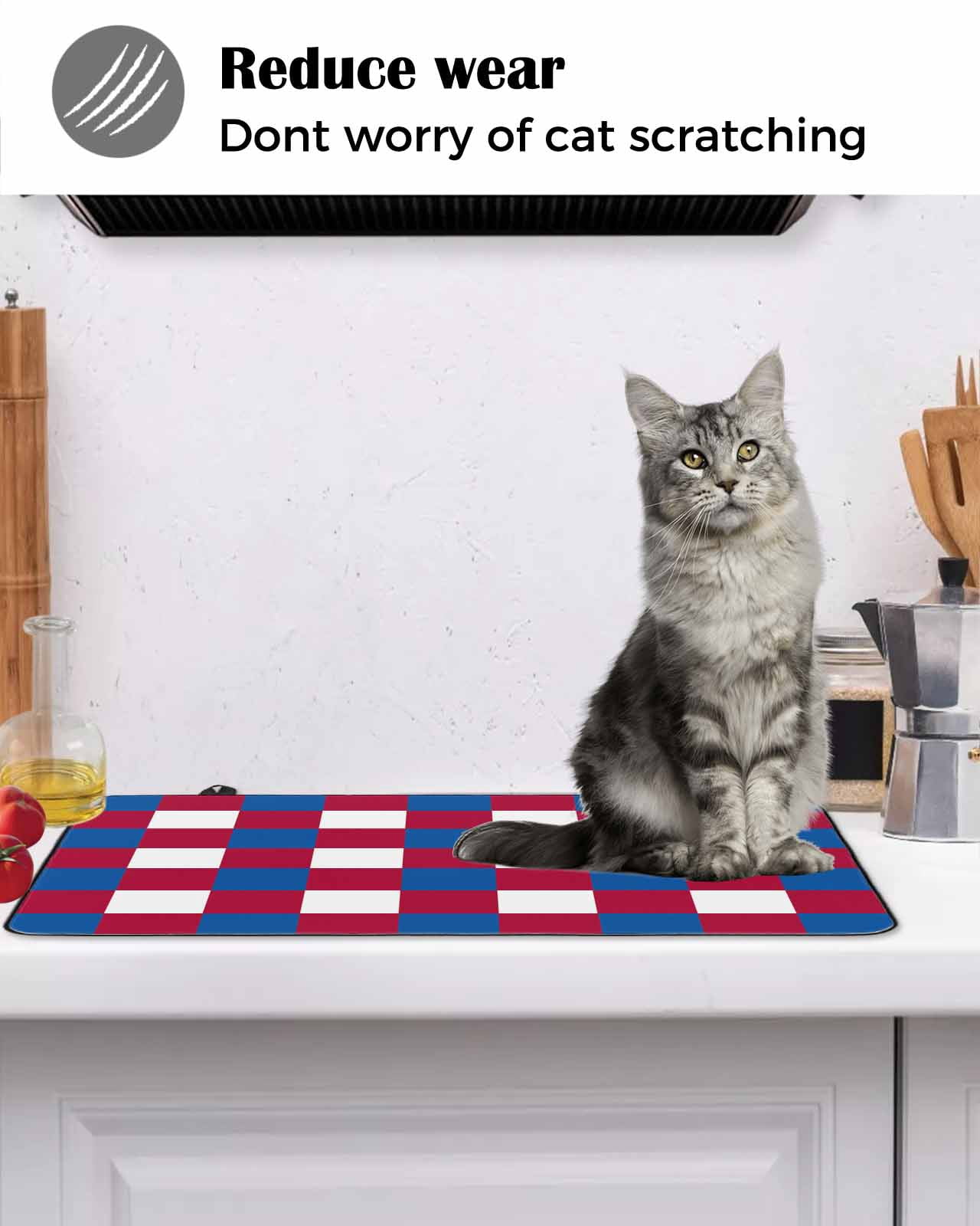 nqOlkjepod Large Induction Cooktop Protector Mat 24"x21", 4th of July Stove Top Covers for Electric Stove, Independence Day Red Blue White Plaid Checkered Stove Burner Cover Mats Stove Cover