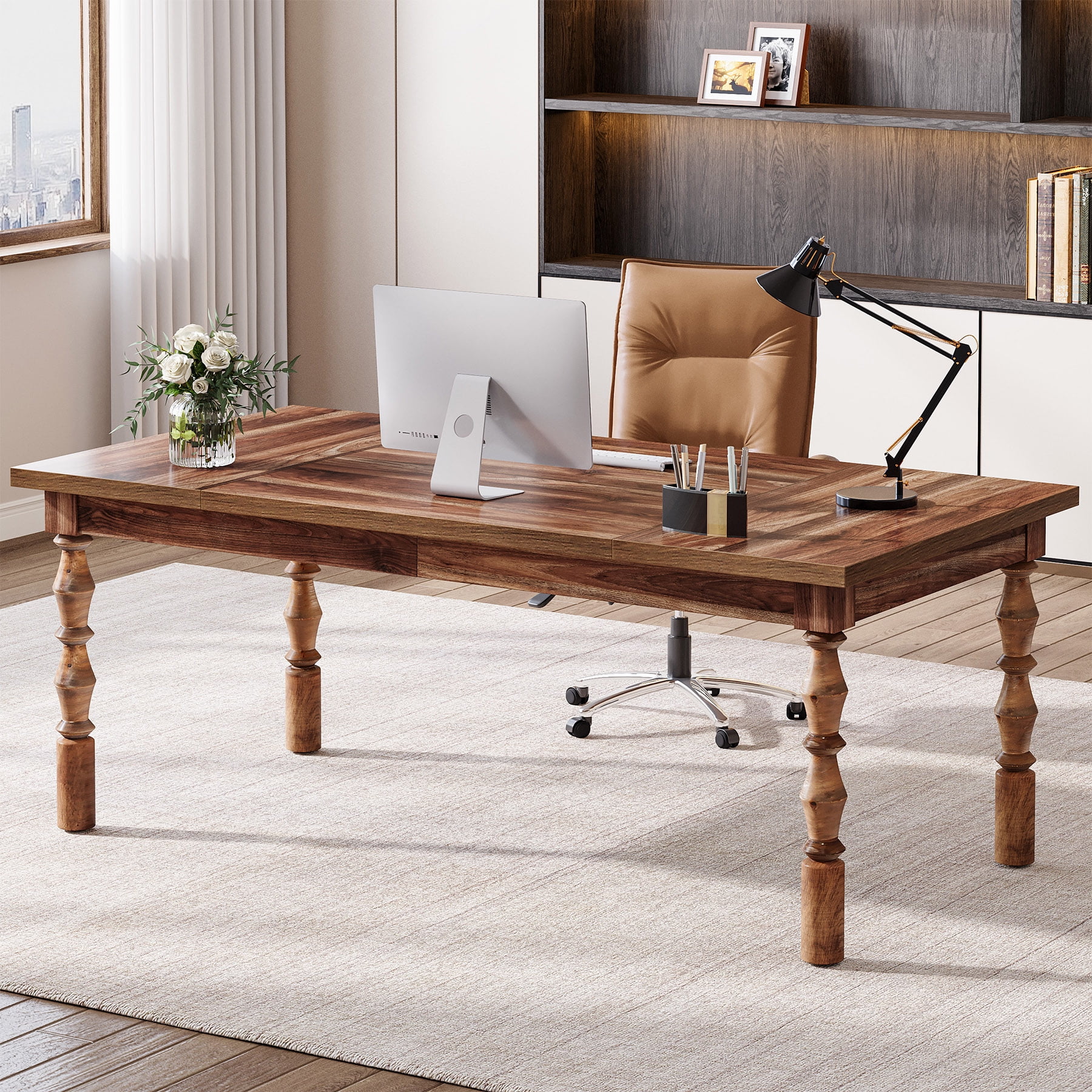 Tribesigns Large Executive Office Desk, Wood 62.2-Inch Farmhouse Computer Desk,Walnut