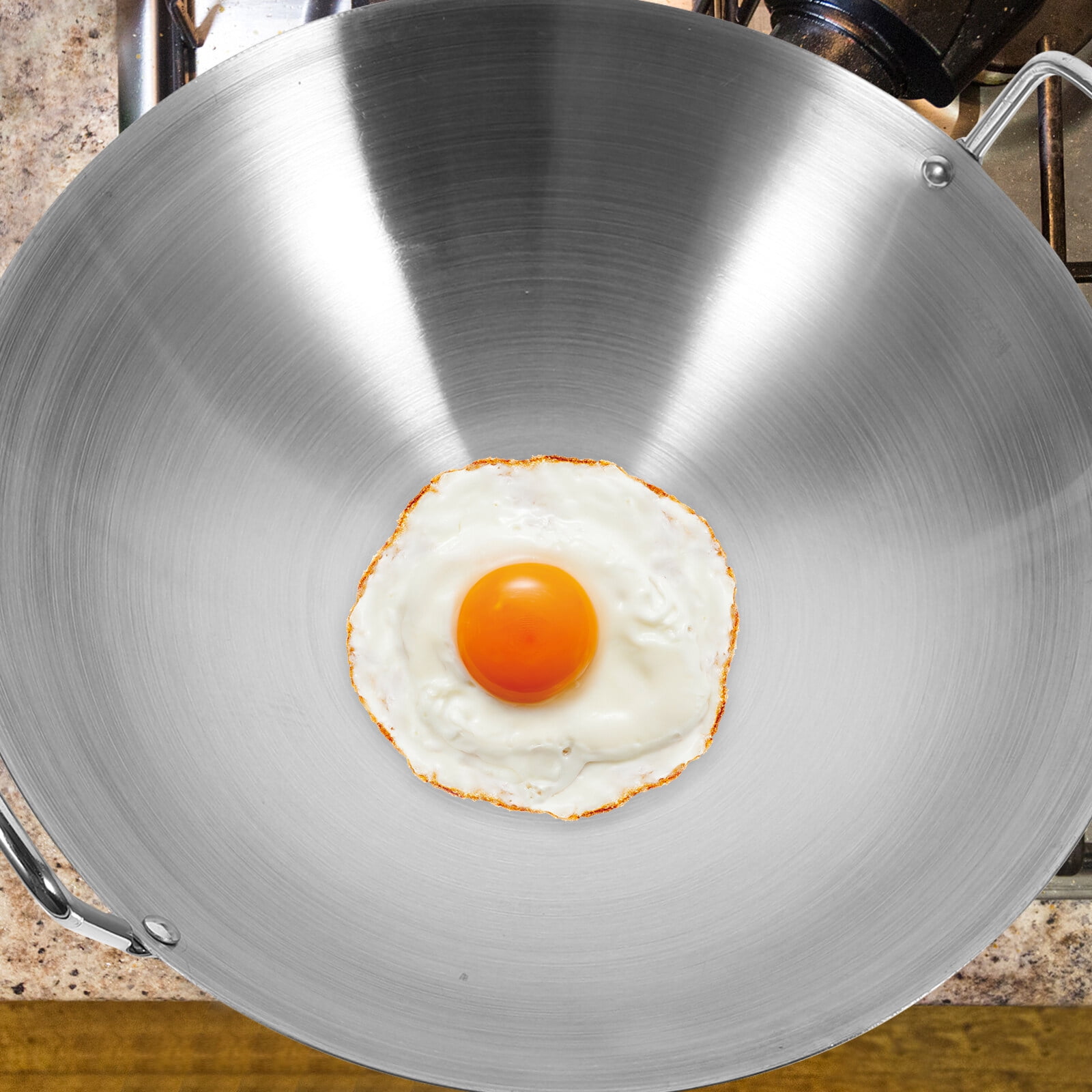  BERTY·PUYI Stainless Steel Wok Chinese Uncoated Pan Extra Large  Thickened Double Ears Round Bottom Frying Pan Commercial Canteen Big Wok-36cm  : לבית ולמטבח