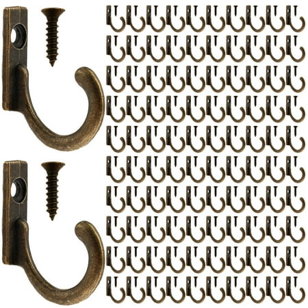 

Welpettie 100pcs Single Robe Hooks Set Coat Hook Hanger with 100 Screws Door Wall Mounted Cloth Hook Single Metal Hooks Hanger for Hanging Clothes Coat Towel Key Hat