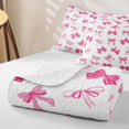 thumbnail image 4 of Manfei Pink Girly Bowknot Quilt King For Kids,Cartoon Ribbon Bow Tie King Coverlet Set,3-Piece, 4 of 7