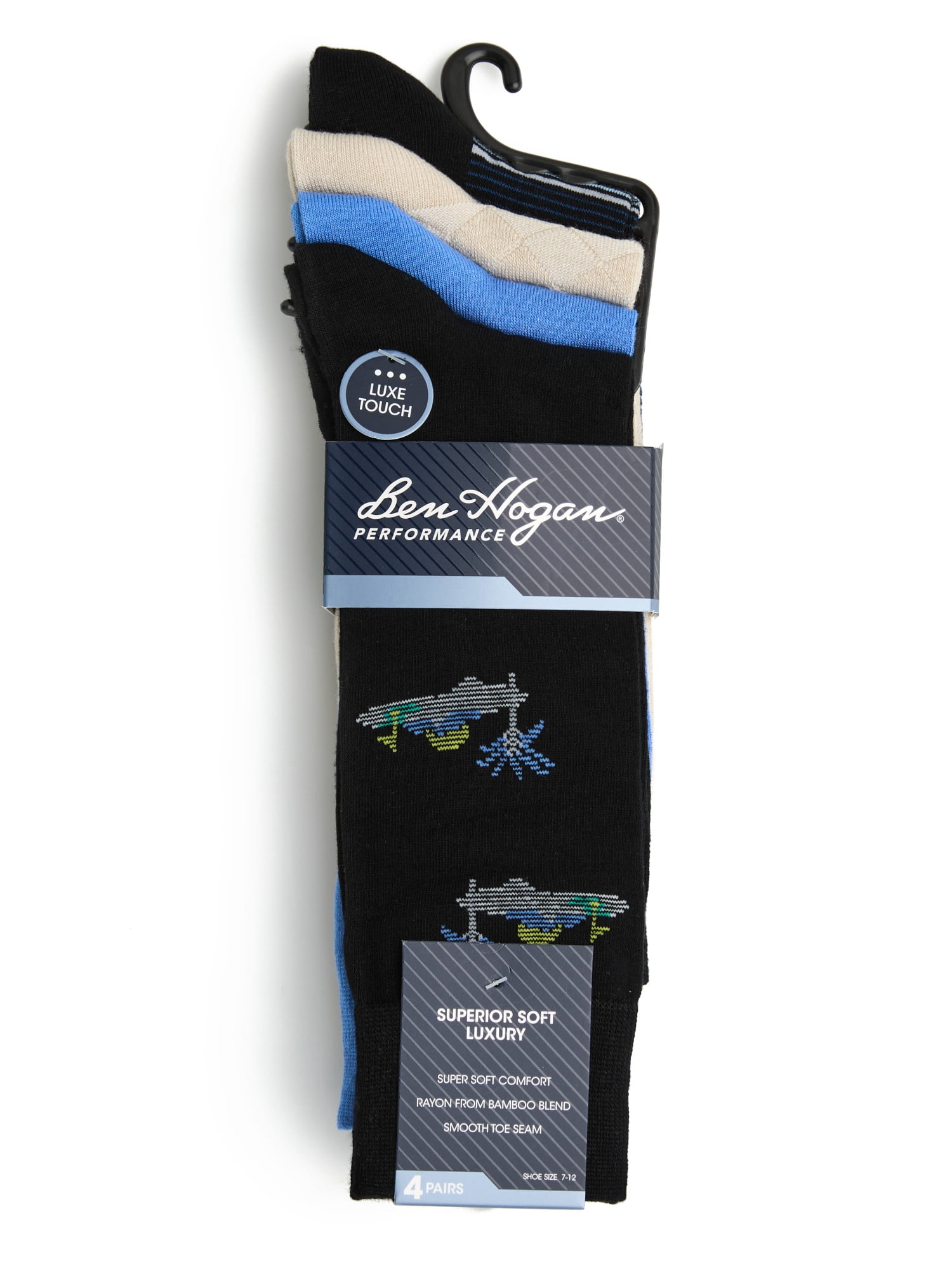 Ben Hogan Men's Golf Course Novelty and Stripe Print Mix Socks, 4-Pack, Sizes 7-12
