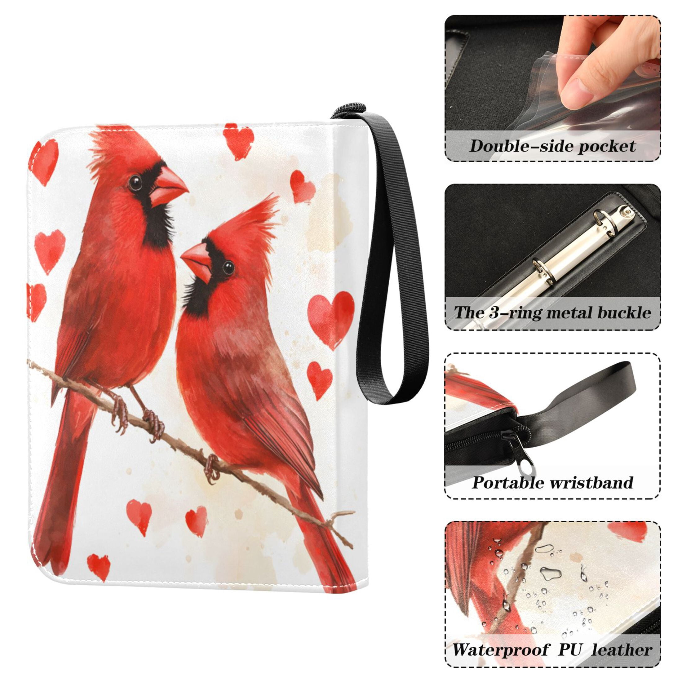 ALAZA Cardinals Bird Hearts Trading Card Binder 4 Pocket Cards Collection Album 400 Folder Holder