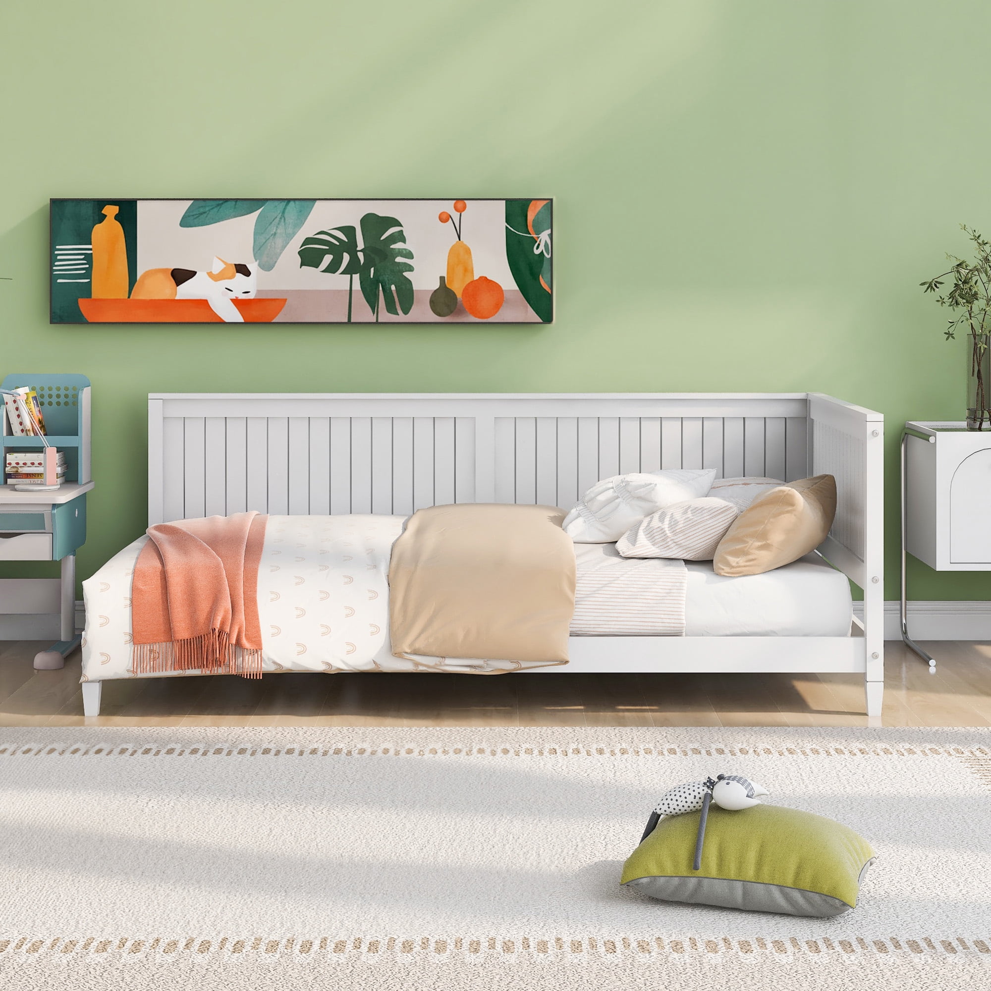Aukfa Twin Size Daybed, Wood Sofa Bed, White
