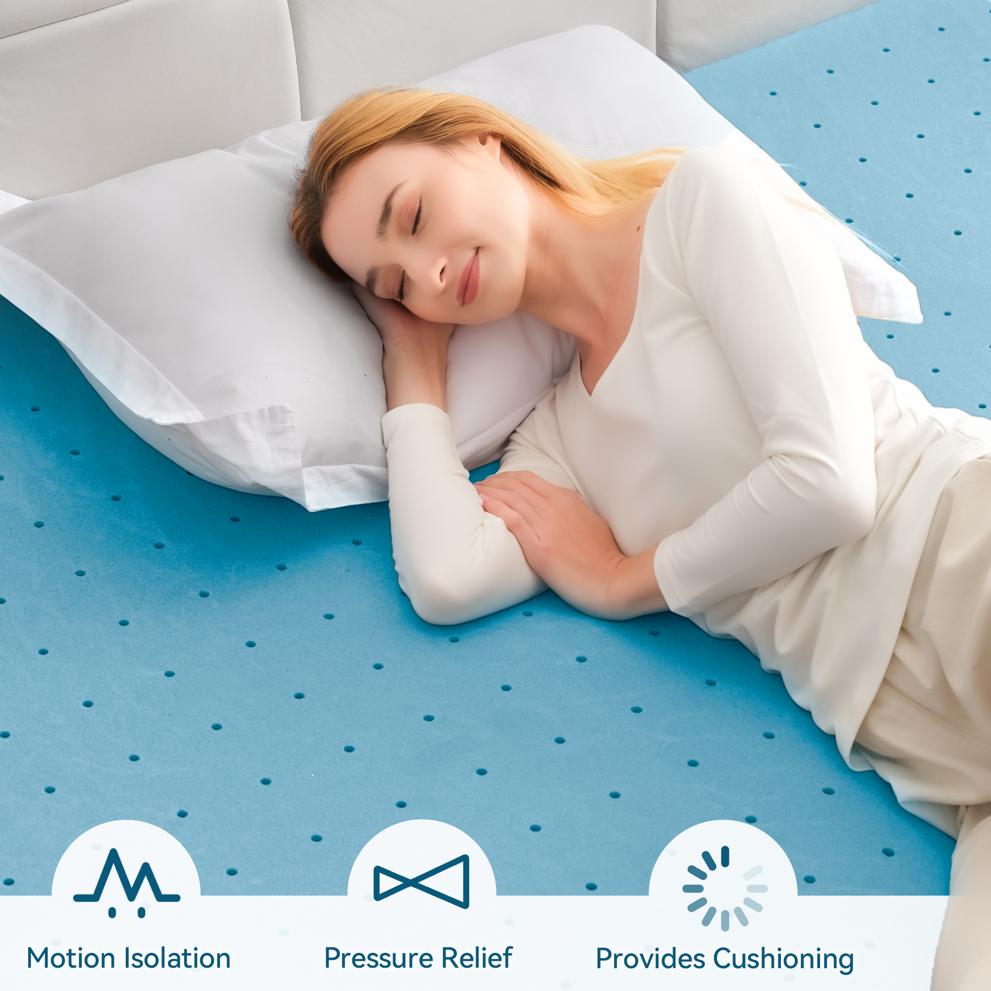 BDEUS 2-Inch Cooling Gel Memory Foam Mattress Topper, Twin, Blue photo 7