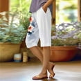 thumbnail image 3 of AWXNJUX Women's Shorts Women's Fashion Summer Casual Striped Printed Stretch High Waist Knee Loose Beach Shorts with Pockets Shorts Women Ladies Shorts (White,S), 3 of 5
