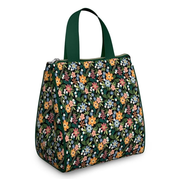 Pioneer Flower Floral Print Pattern Insulated Lunch Bag for Women & Adults,Large Portable Soft Cooler Lunch Bag,Thermal Food Storage Tote with Pearl Cotton,8.66L,8.75x5.75x9.5 Inch