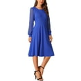 thumbnail image 4 of INSPIRE CHIC Women's Long Sleeve Dresses Round Neck Elegant Cocktail Party Work Knee Length Dress L Royal Blue, 4 of 5