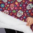 thumbnail image 3 of Oversized Wearable Blanket Hoodie,Purple Colorful Skull Flower Pattern Sherpa Blanket Hoodie with Super Pockets,Super Warm Fuzzy Pullover for Women & Men, 3 of 6
