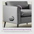 thumbnail image 3 of LAZZO Faux Leather Accent Chair, Mid-Century Modern Upholstered Armchair with Curved Armrests for Living Room and Office, Gray, 3 of 10