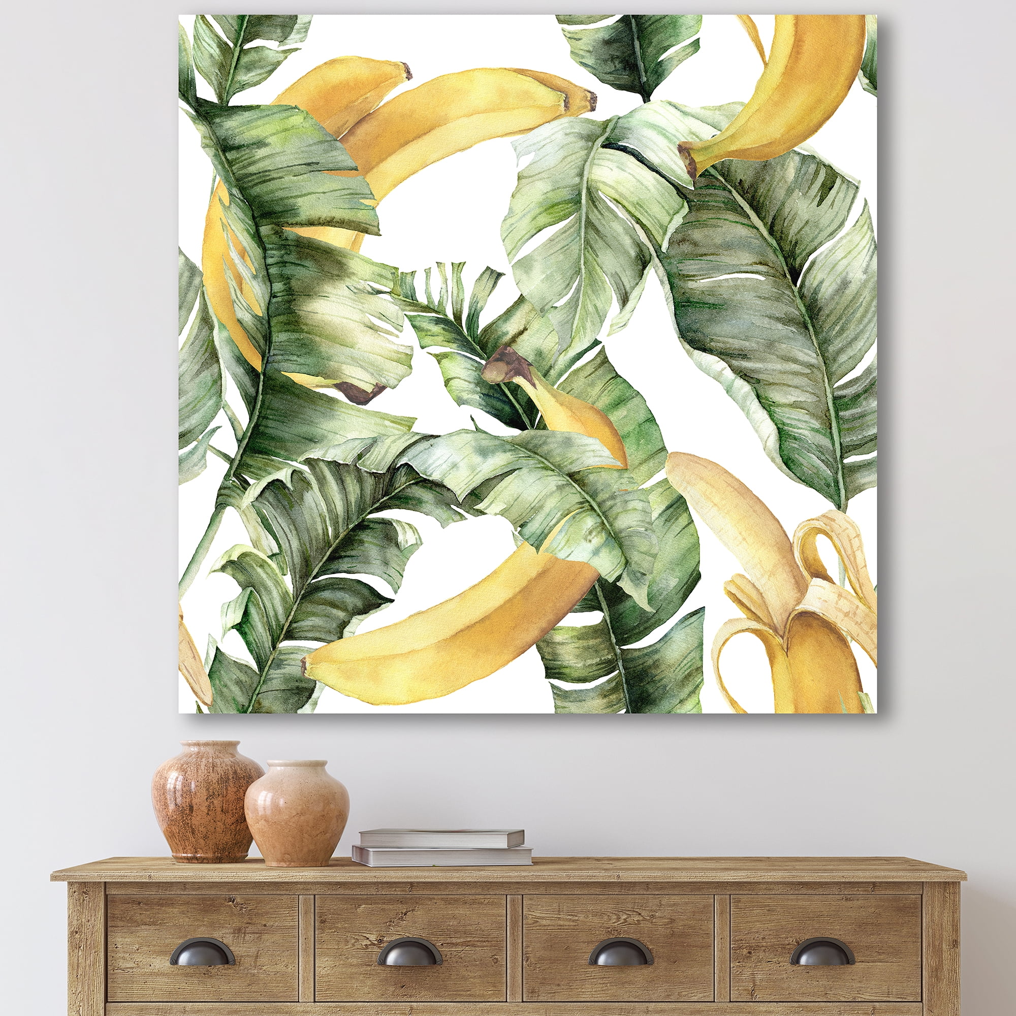 Designart ' Leaves With Ripe Bananas ' Nautical & Coastal Canvas Wall Art Print