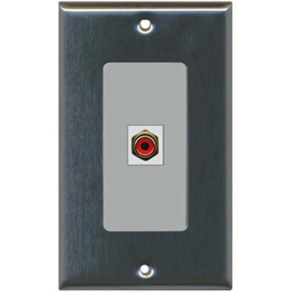 RiteAV - 1 RCA Red for Subwoofer Audio Port Wall Plate Decorative - Stainless Steel/Gray