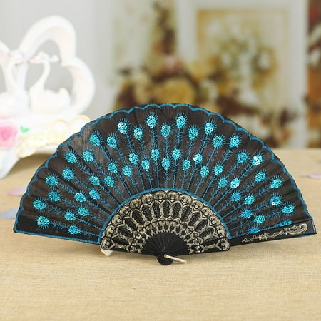 

TRIHIY Best Chinese Style Dance Wedding Party Lace Silk Folding Hand Held Flower Fan