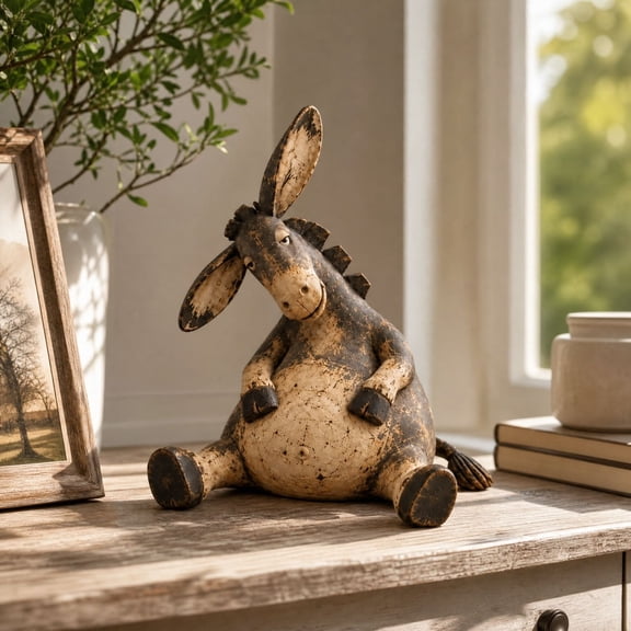 Vintage Style Donkey Animal Ornament, Farmhouse Donkey Figurine, Rustic Animal Statue for Home Shelf, Entryway Console, Study Desk, Cottage Decor and Animal Lover Gifts