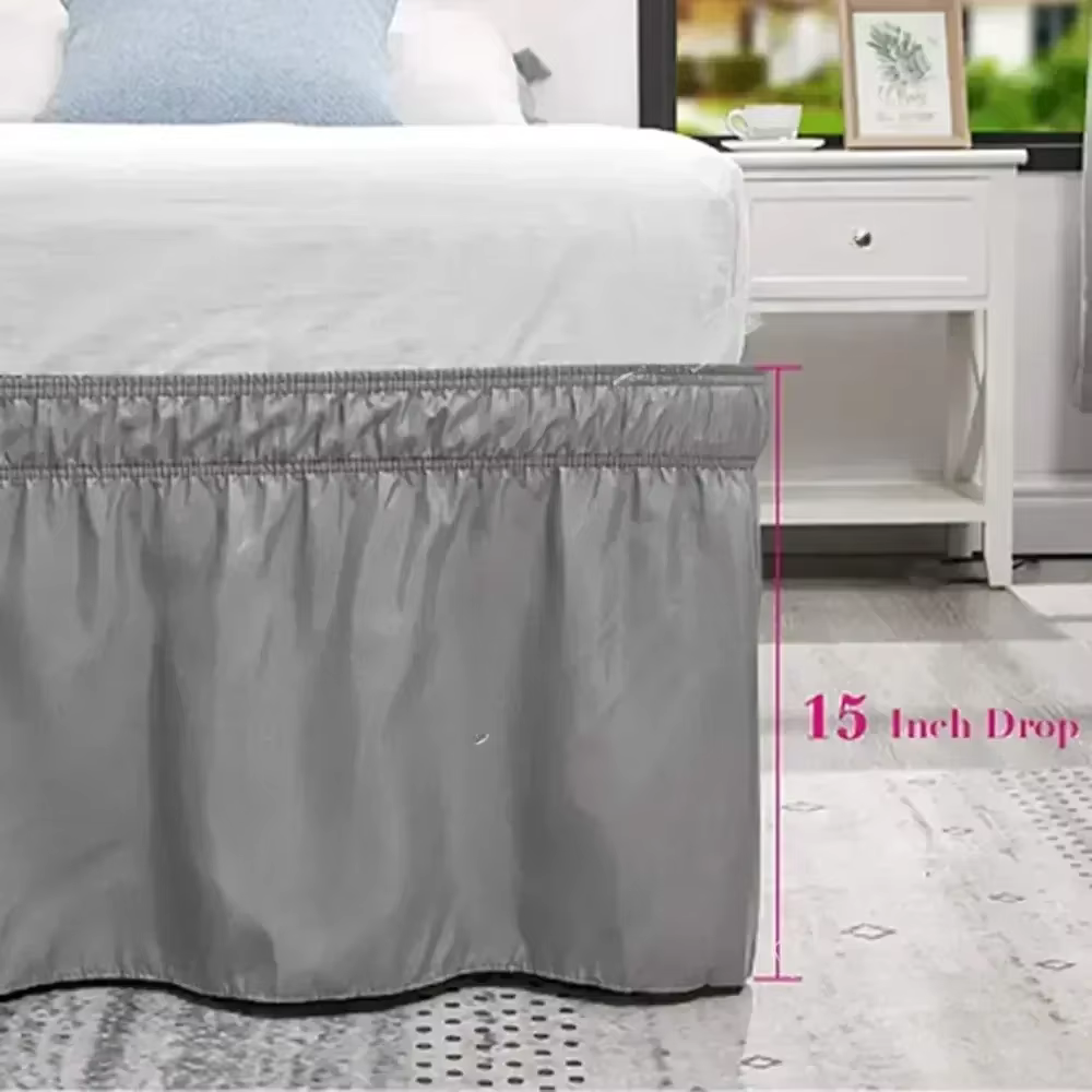 AIGIA Elastic Wrap Around Bed Skirt Dust Ruffle Smooth Soft Bed Frame Cover 15-inch Drop Easy To Put On