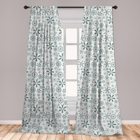 Vintage Teal Curtains Winter Curtains 2 Panels Set, Merry Xmas Theme Delicate Snowflakes Cold Freezing Weather Vintage Holiday Pattern, Window Drapes for Living Room Bedroom, Teal White, by Ambesonne ()