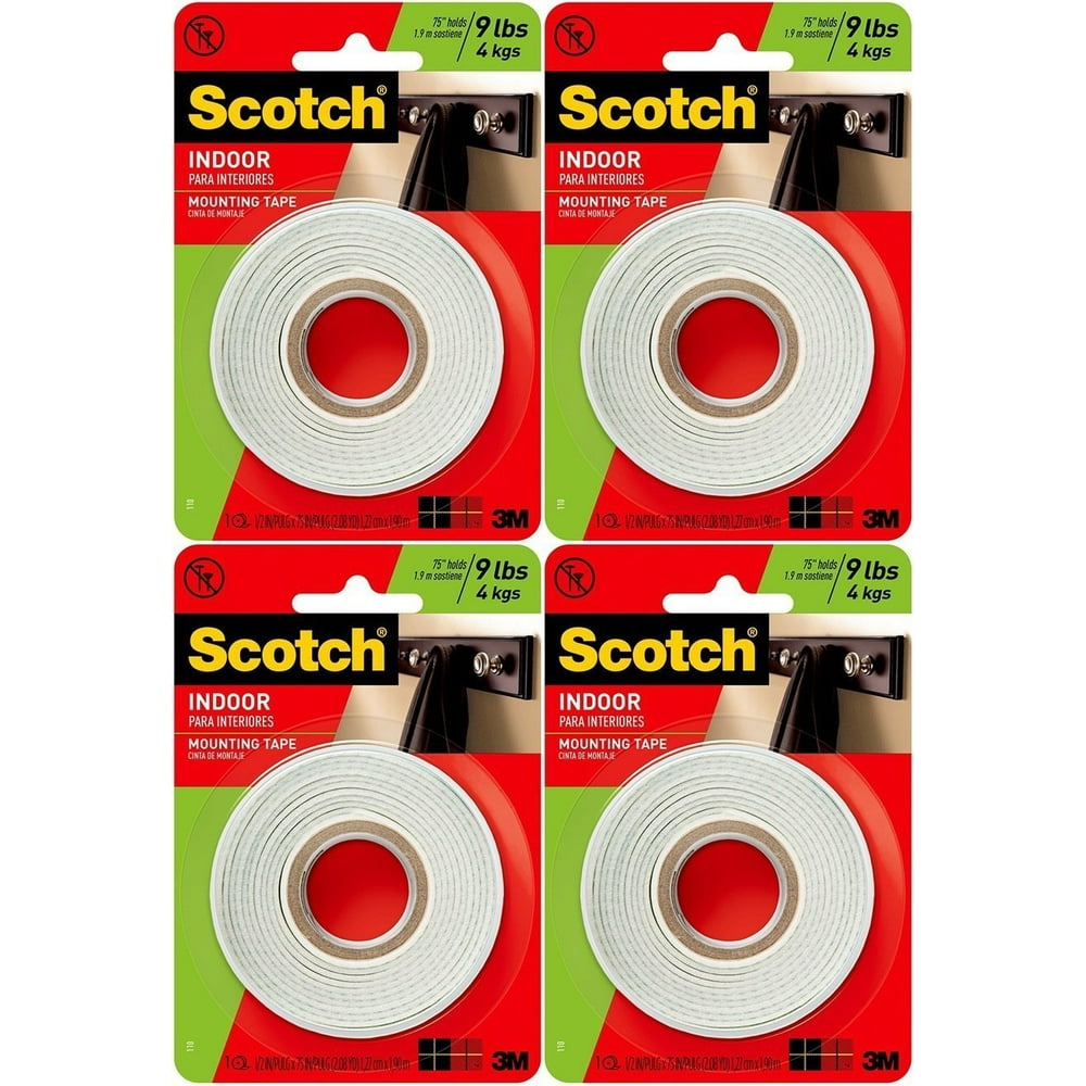 Scotch Indoor Mounting Tape, White, 0.5 in x 75 in (Pack of 4)