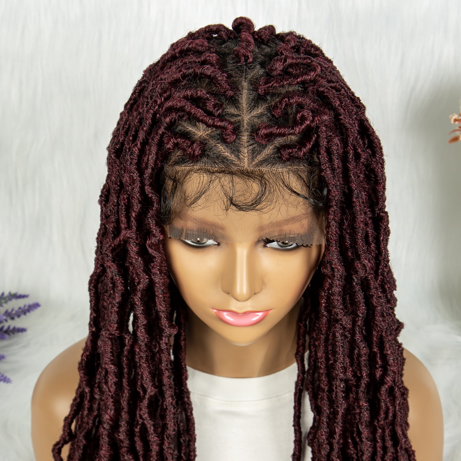 Full Lace Braided Wigs Synthetic Lace Wigs 34 Inches Handmade Braided Wigs Crochet Wigs Faus Locs Braided Wigs for Women (1B/BUG color)