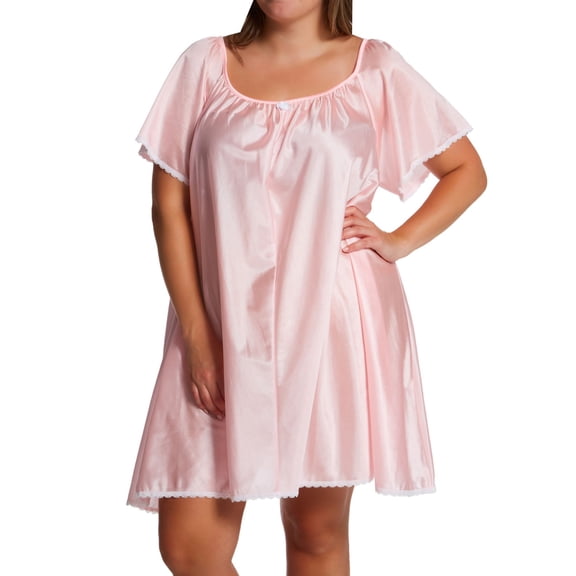 Women's Amanda Rich 146-SHX Plus Short Sleeve Knee Length Nightgown (Light Pink 2X)