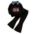 thumbnail image 1 of Caqnni Girl Spring Fall Comfortable Polo Neck Lightweight Pullover Sweatshirt Paired with Easy Flare Pants Two-Piece Comfort Set(Pink,2-3 Years), 1 of 7