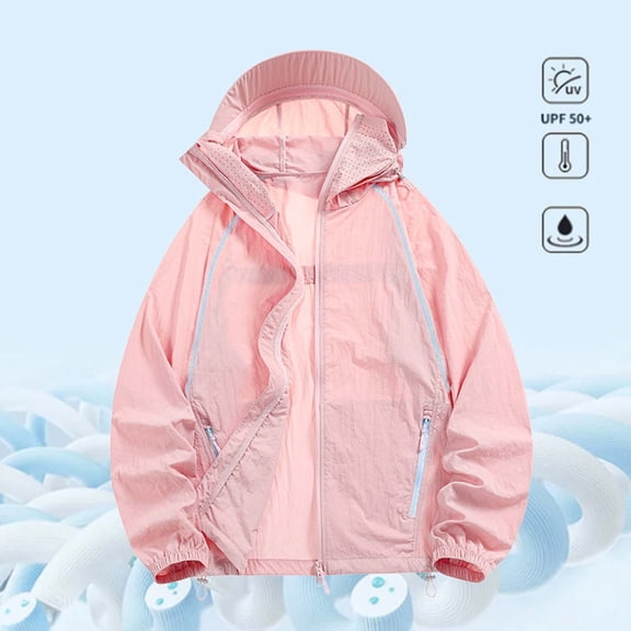 thefmos Women Plus Size Summer Fall Windbreaker Solid Casual Basic Outdoor Vacation Beach Travel Sport Loose Jackets, Pink S