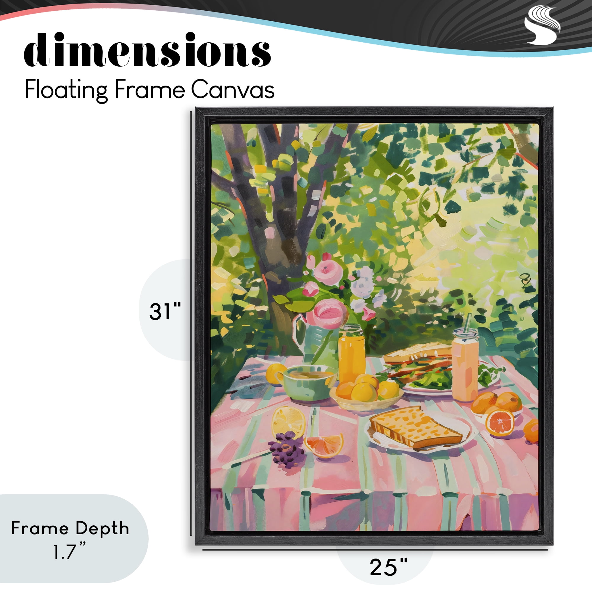 Stupell Industries Breakfast Picnic in Garden Black Framed Floater Canvas Wall Art, design by The Prints Vibe