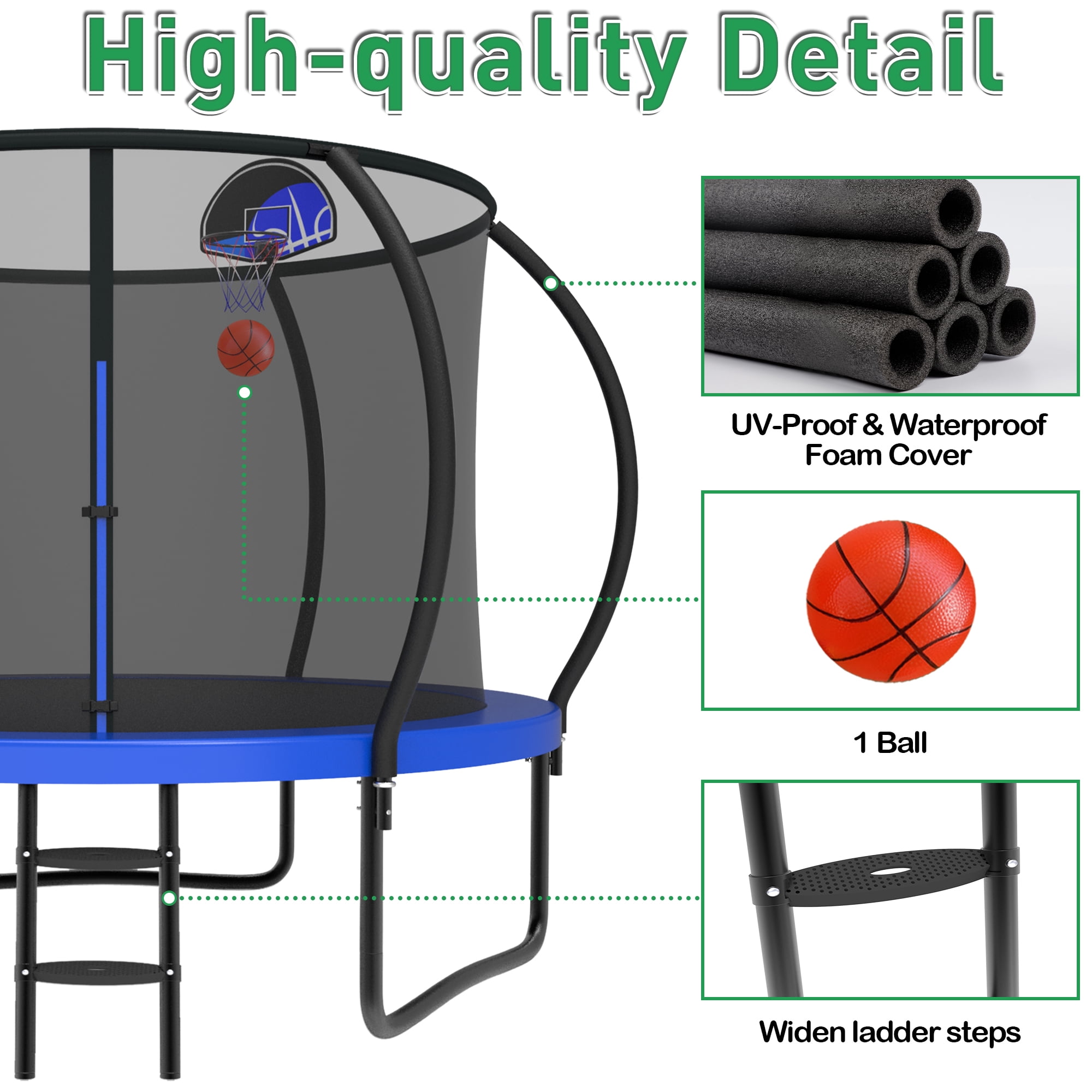 LHX Trampoline 16FT 14FT 10FT Outdoor Trampolines for Kids and Adults with Enclosure Net, Basketball Hoop, 1000LBS Loading Backyard Pumpkin Trampolines, Heavy Duty Galvanized Trampolines