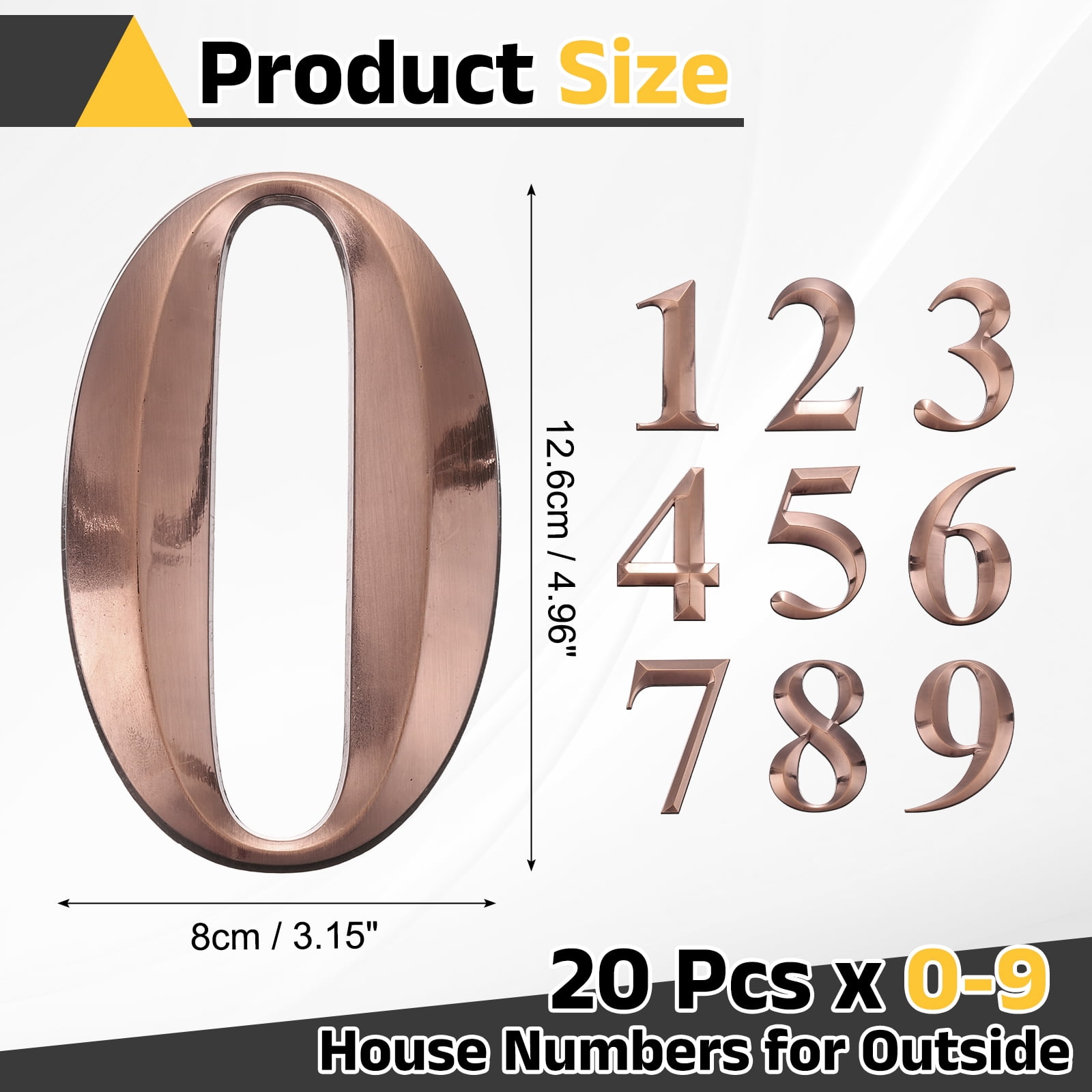 Uxcell 20 Pack House Numbers for Outside, 5 Inch 0-9 Self Adhesive Mailbox 3D Door Number Stickers for Apartment Office Hotel Room Signs, Bronze