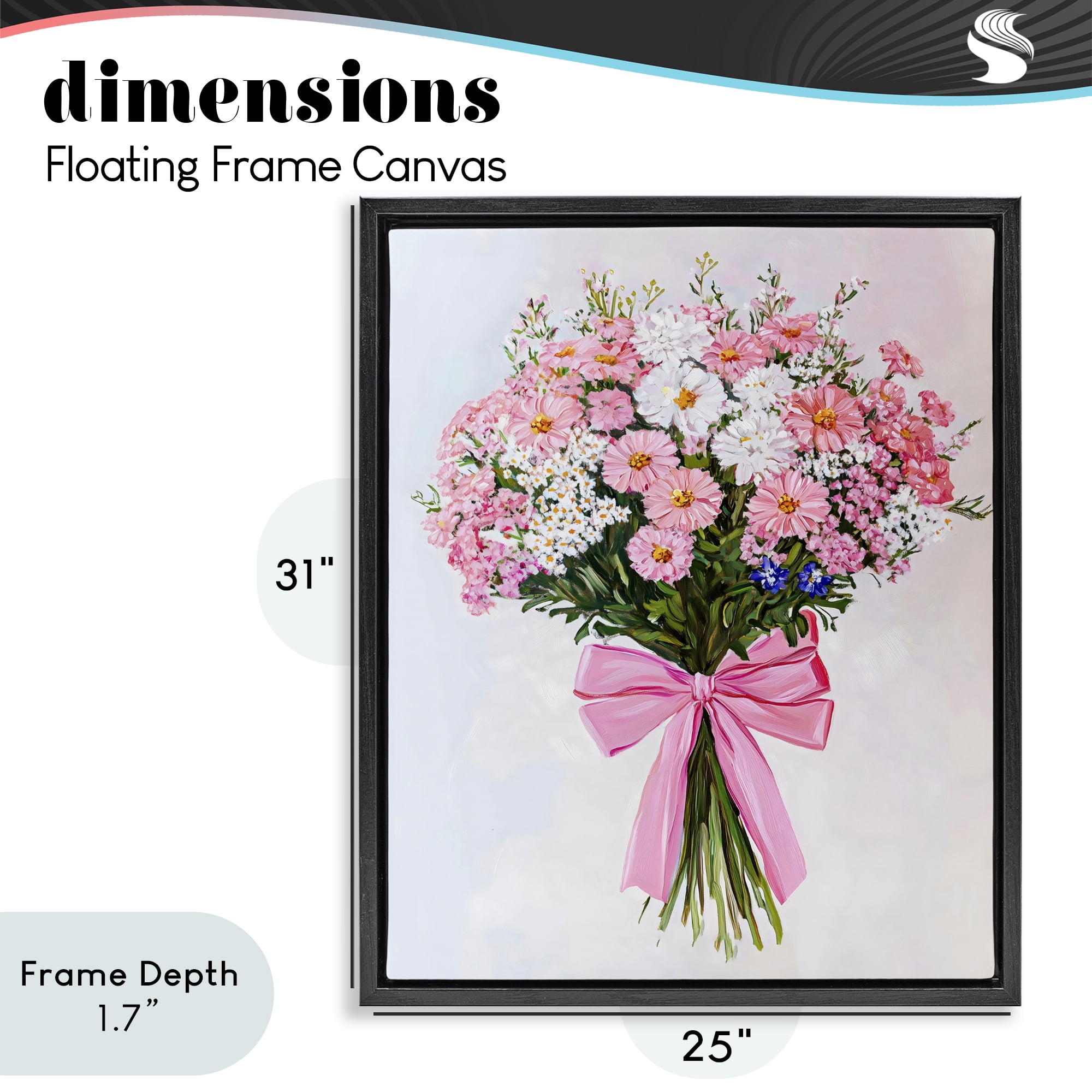 Stupell Industries Pink & White Tied Flower Bouquet Black Framed Floater Canvas Wall Art, design by The Prints Vibe