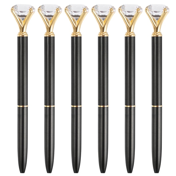 Bolígrafo de tinta negra Uxcell, bolígrafo de metal con diamante de cristal, estilo 1, punta media de 1.0 mm, paquete de 6, negro
