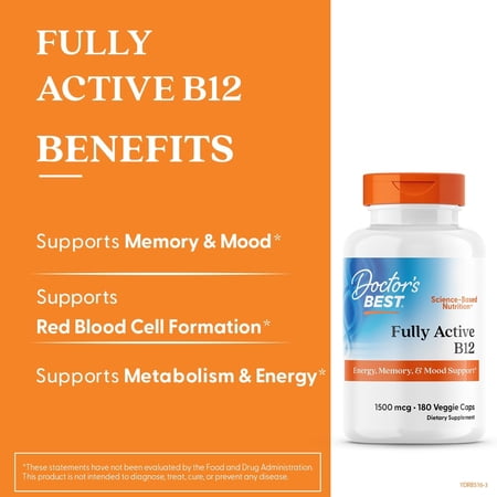 ドクターズベスト フルアクティブ ビタミンB-12 1500mcg 180粒 ベジカプセル Doctor's Best Fully Active B12 サプリメント ヘルスケア ビタミンB