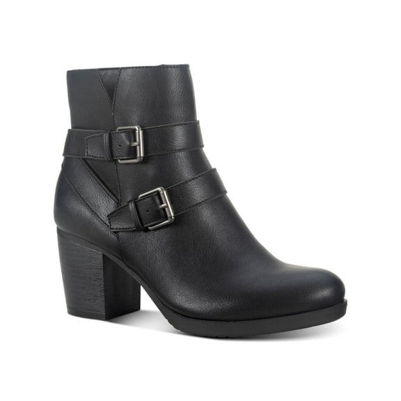STYLE & COMPANY Womens Black Crossback Strapping Notched Buckle Accent Padded Fortunata Round Toe Block Heel Zip-Up Booties 9 M