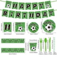 thumbnail image 2 of Soccer Birthday Party Supplies Set for 10 Guests, Green Football Theme Disposable Tableware with Banner, Tablecloth, Plates, Cups, Napkins & Cutlery, 2 of 6