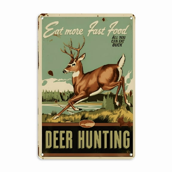 Vintage Deer Hunting Metal Tin Sign - 8x12 Inches, Retro Field Scene Decorative Plaque, Perfect for Room Decor
