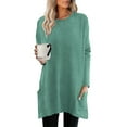 thumbnail image 4 of Miluxas Women's Long Sleeve Round Neck Shirts Fall Solid Color Loose Casual T-Shirt Top with Pocket Green L(L), 4 of 9