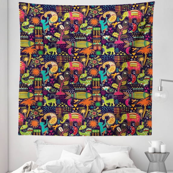 Colorful Tapestry, Trapped in a Bohemian Dream Ethereal Illustration Wise Ethnic Creatures and Forms, Fabric Wall Hanging Decor for Bedroom Living Room Dorm, 5 Sizes, Multicolor, by Ambesonne