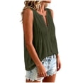 thumbnail image 4 of CYMMPU Women's Sleeveless Crinkle Linen Tank Top, V Neck Pleated Henley Button Front Relax Summer Blouse Army Green S, 4 of 7