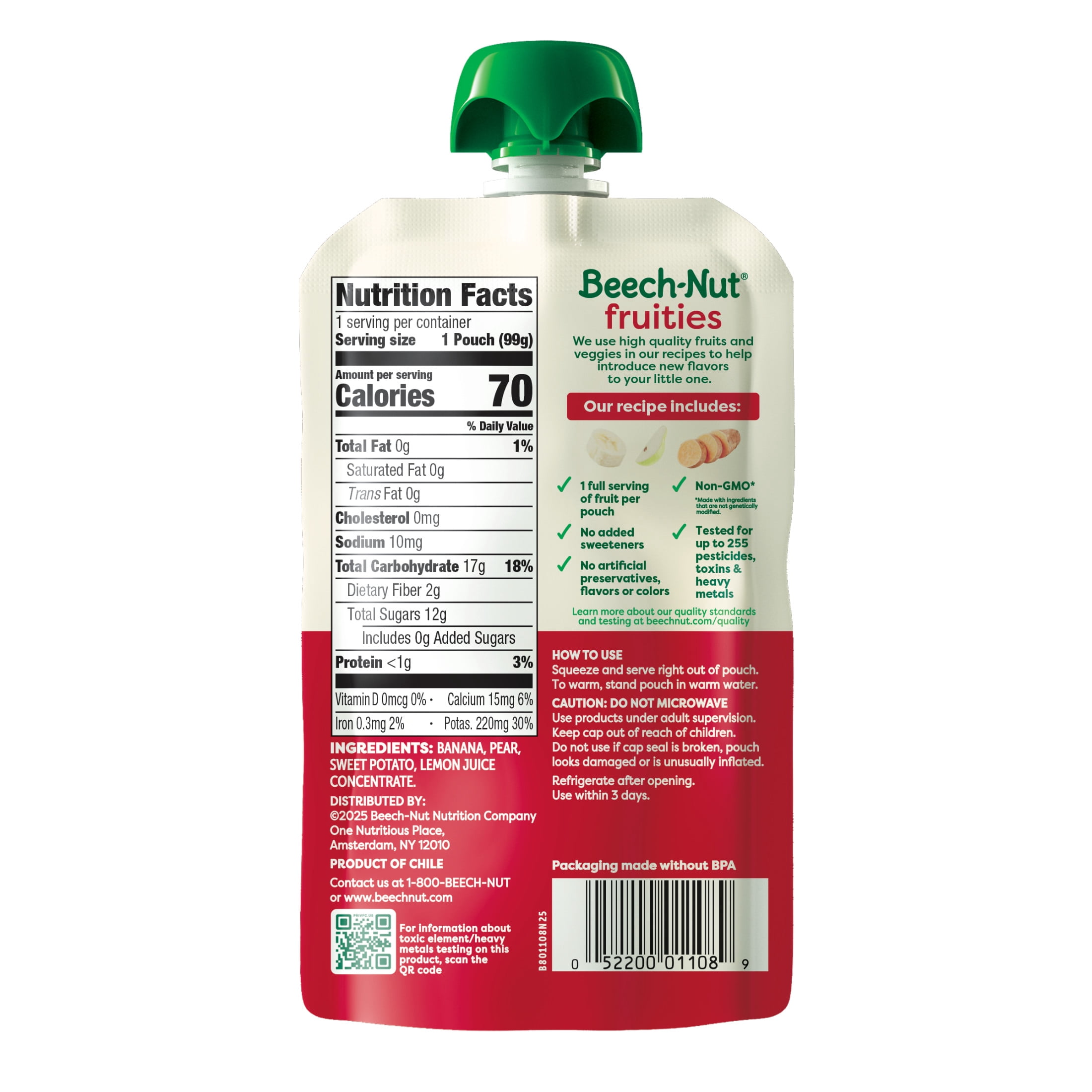 Beech-Nut Fruities Stage 2 Baby Food, Banana Pear & Sweet Potato, 3.5 oz Pouch