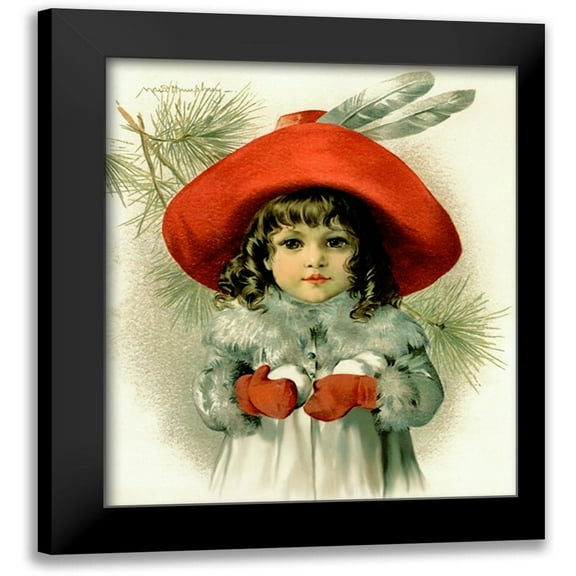 Vintage Apple Collection 12x14 Black Modern Framed Museum Art Print Titled - Xmas Girl With Snowballs
