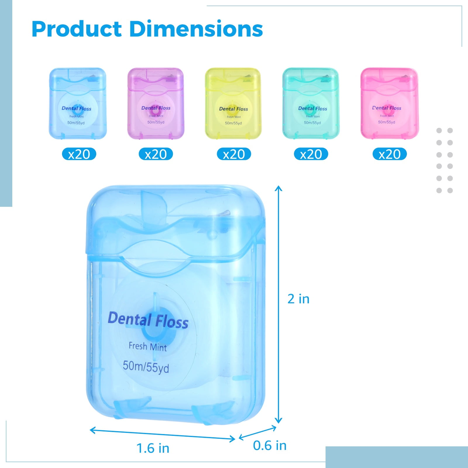 100 Pack Mint Flavored Dental Floss with Portable Case & Metal Cutter - 55 Yard Bulk Oral Care Dental Floss for Home & Travel, 5 Colors
