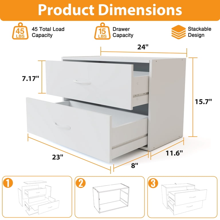 Prilinex 2-Drawer Dresser for Bedroom Set of 4, Stackable Wood