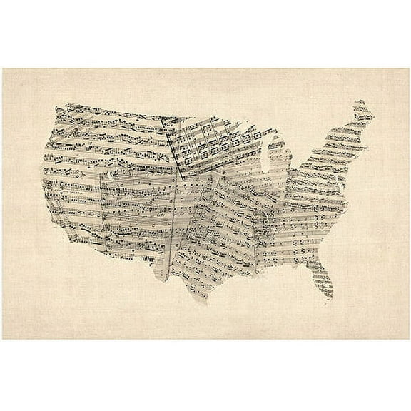 Trademark Art "USA    Old Sheet Music Map" Canvas Art by Michael Tompsett