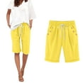 thumbnail image 2 of Yubnlvae Plus Size Summer Pants - Thin Elastic Waist Casual Wide Leg Cropped Trousers Yellow M, Ladies Casual Pocket Thin Outer Wear Elastic Belt in Trousers Large Size Loose Pants, 2 of 5