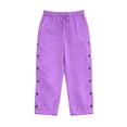 thumbnail image 6 of Twczz Girls Cotton Linen Capris with Pockets- Casual Elastic Waist Straight Leg Quick Dry Kids Beach Pants Purple Size 7-8 Years, 6 of 7