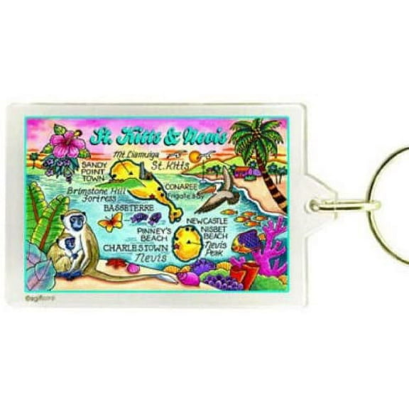 St.Kitts & Nevis Map Acrylic Rectangular Souvenir Keychain 2.5 inches X 1.5 inches
