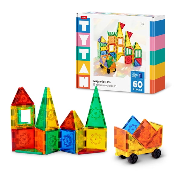 TYTAN Magnetic Tiles 60-Piece Building Set by ZURU β Colourful STEM Construction Toy with Strong Snap-Fit Tiles , Includes Carry Bag, for Kids Ages 3