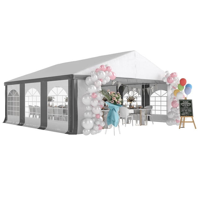 Outsunny Tente de Fête Robuste 20 Pieds x 20 Pieds, Auvent de Garage pour Abri d'Auto, Gris
