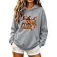 thumbnail image 2 of Fmbrln Women's Halloween Graphic Hoodie Long Sleeve Drawstring Hooded Sweatshirt Casual Pumpkin Print Pullover Tops with Pocket Gray L, 2 of 5